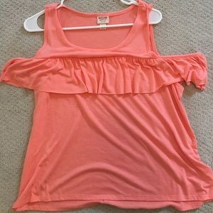 Shoulder cut coral shirt